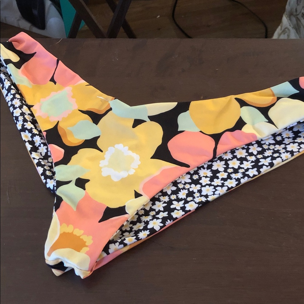 Billabong Floral Reversible Bikini Bottoms - Yellow, Coral, Black